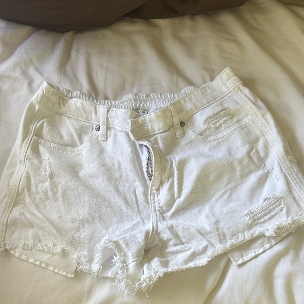 Aerie White Distressed Jean Shorts